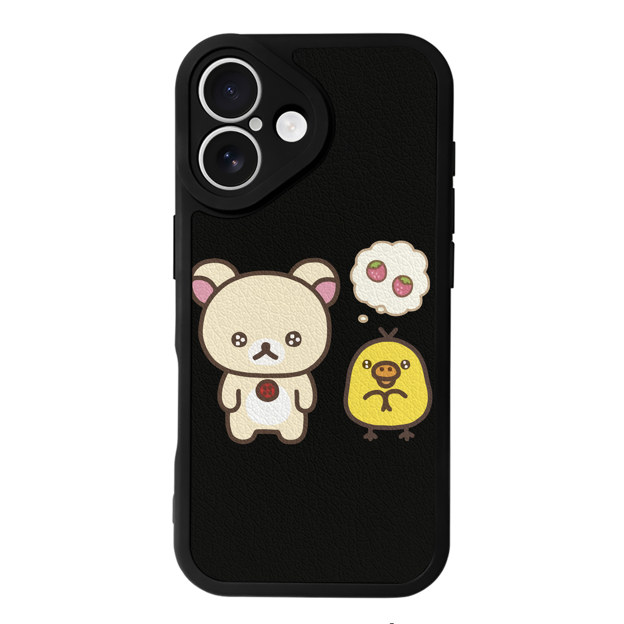 （画像用） リラックマ リラックマ キイロイトリ Rilakkuma Korilakkuma Kiiroitori 【iPhone 16シリーズ対応】シリコンスマホケース（レザー調） 材質：シリコン